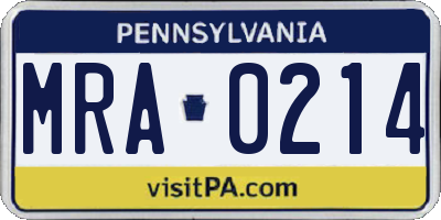 PA license plate MRA0214