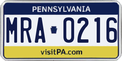 PA license plate MRA0216
