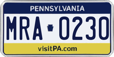 PA license plate MRA0230