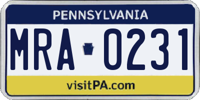 PA license plate MRA0231