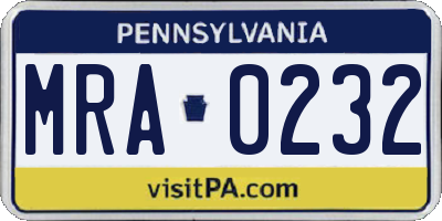 PA license plate MRA0232
