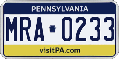 PA license plate MRA0233