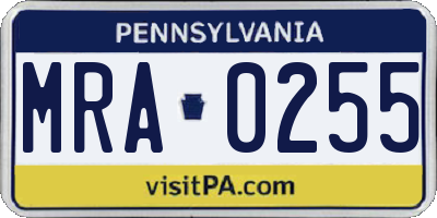 PA license plate MRA0255