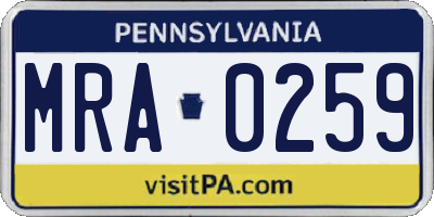 PA license plate MRA0259
