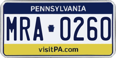 PA license plate MRA0260