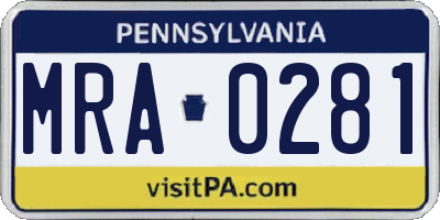 PA license plate MRA0281