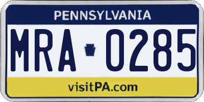 PA license plate MRA0285