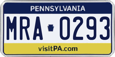 PA license plate MRA0293