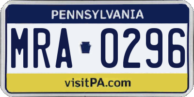 PA license plate MRA0296