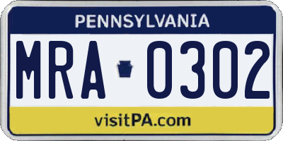 PA license plate MRA0302