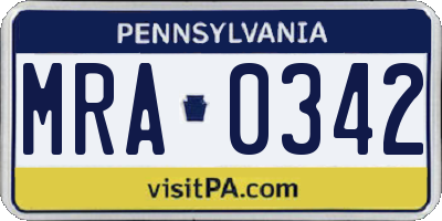 PA license plate MRA0342
