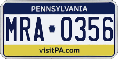 PA license plate MRA0356