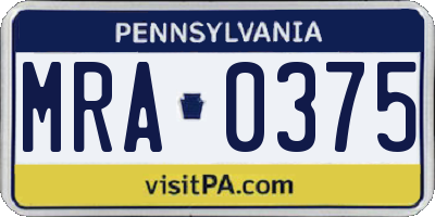 PA license plate MRA0375
