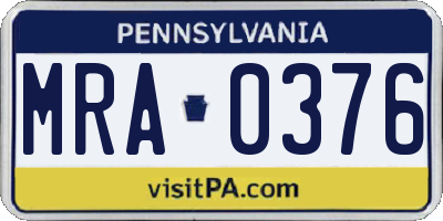 PA license plate MRA0376
