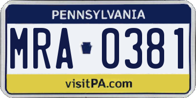 PA license plate MRA0381