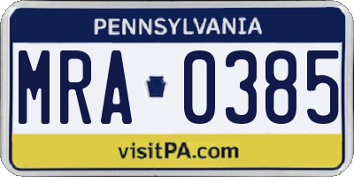 PA license plate MRA0385
