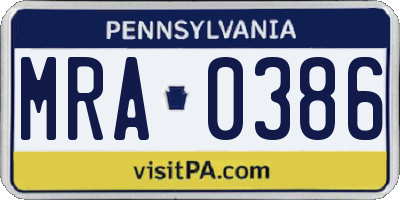 PA license plate MRA0386