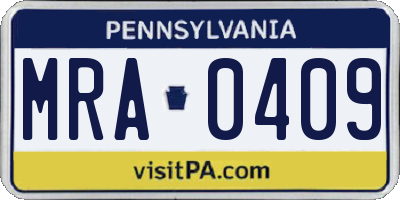 PA license plate MRA0409