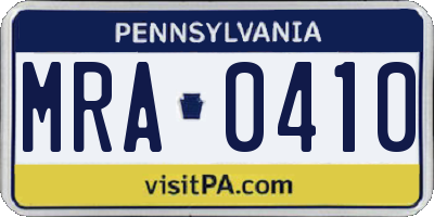 PA license plate MRA0410