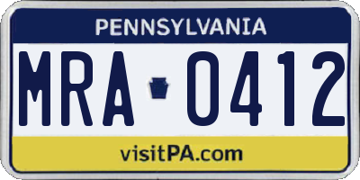 PA license plate MRA0412