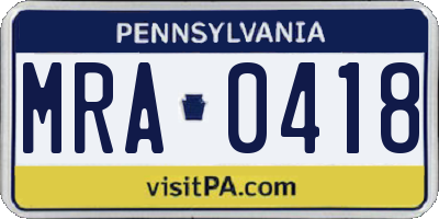 PA license plate MRA0418