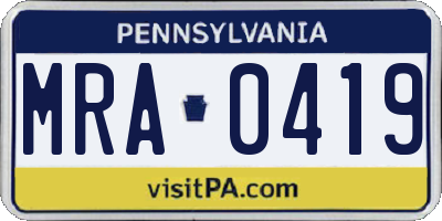 PA license plate MRA0419