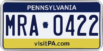 PA license plate MRA0422