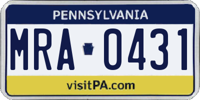 PA license plate MRA0431