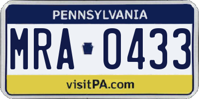 PA license plate MRA0433