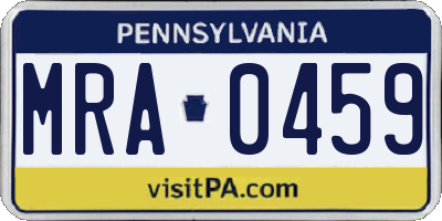 PA license plate MRA0459