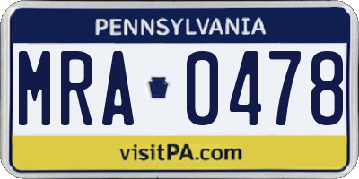 PA license plate MRA0478