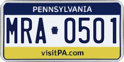 PA license plate MRA0501