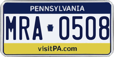 PA license plate MRA0508