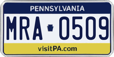 PA license plate MRA0509