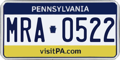 PA license plate MRA0522