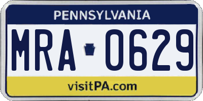 PA license plate MRA0629