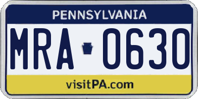 PA license plate MRA0630
