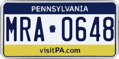 PA license plate MRA0648