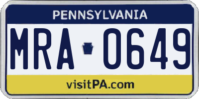 PA license plate MRA0649