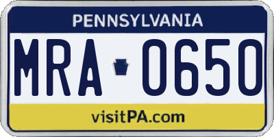PA license plate MRA0650