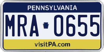 PA license plate MRA0655