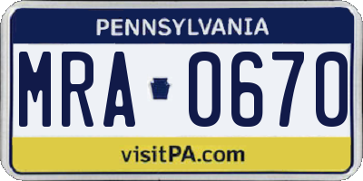 PA license plate MRA0670