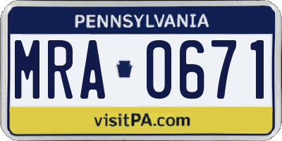 PA license plate MRA0671