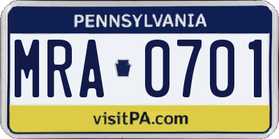 PA license plate MRA0701