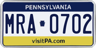 PA license plate MRA0702