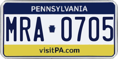 PA license plate MRA0705
