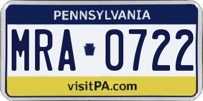 PA license plate MRA0722