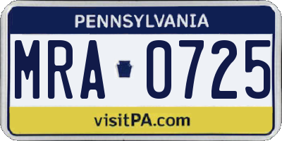 PA license plate MRA0725