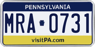 PA license plate MRA0731