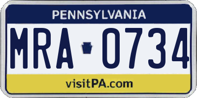 PA license plate MRA0734